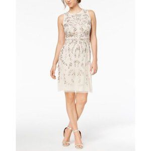 Adrianna Papell Beaded Blush Nude Sleeveless Size 4 S Dress Mesh Wedding 6653